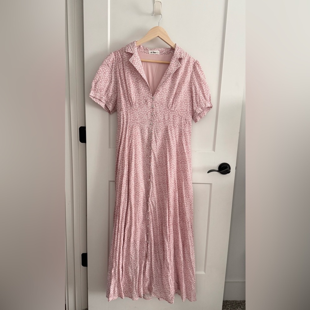 Pink Short-Sleeve Maxi Dress - Lightweight Floral